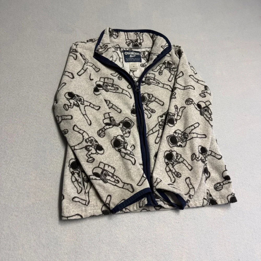 OshKosh Bgosh Kids Gray Fleece Astronaut Print Full Zip Jacket Size 8 Space Spt.